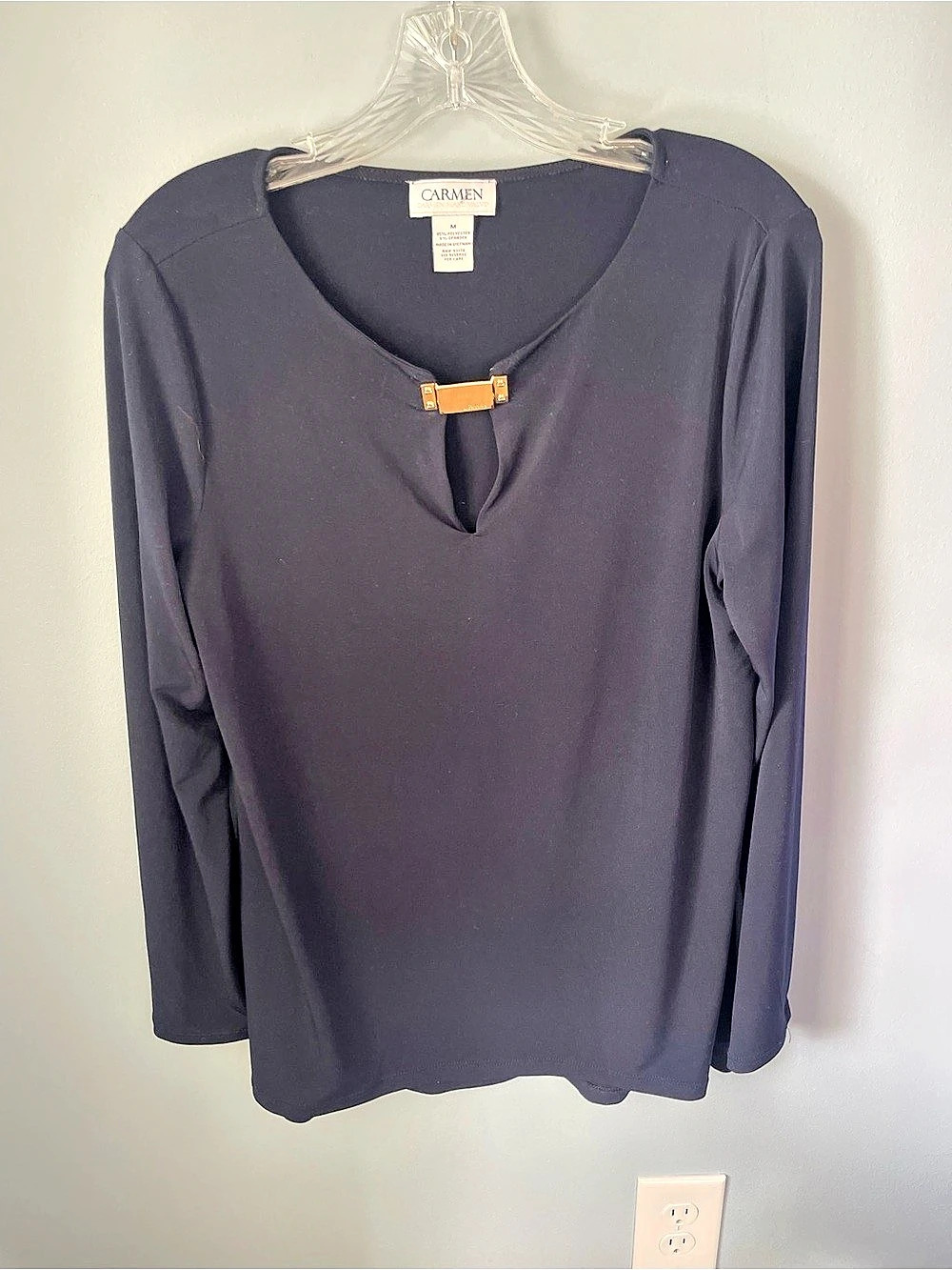 Carmen by Carmen Marc Valvo Long Sleeve Blouse in Black Size Medium Like New